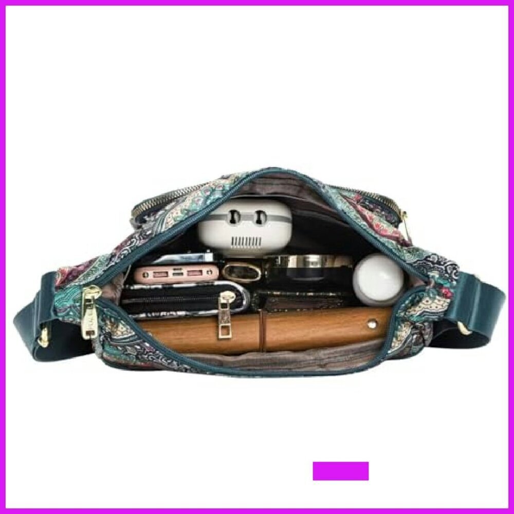 Lightweight Nylon Tote Crossbody Satchel Multiple Pockets Anti-Theft Design - Picture 7 of 8